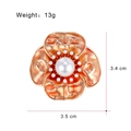 Spilla vintage a camelia in smalto arancione e perle in metallo dorato, peso di 13g - Stile Fiore Perla Arancio-Rosa (C430-A)