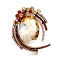 Elegant alloy brooch with large oval yellow crystal and floral rhinestone accents - Yellow (XZ003-C)