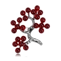 Broche de árbol plateado con cuentas rojo oscuro y acabado vintage en fondo blanco - Plateado y Rojo