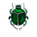 Exquisite beetle brooch with green enamel and sparkling rhinestones on a white background - Green