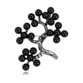 Elegante broche de acebo en metal gris plomo con cuentas negras brillantes en fondo blanco - Gunmetal & Negro