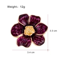Dark purple camellia enamel flower brooch with gold plating and size measurements - Purple Five-Petal Flower Style (C429-A)