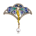 Spilla angelo stile Art Nouveau con ali in smalto colorato e perla bianca pendente - Design Fata Angelo (B170-A)