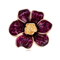 Elegant purple camellia flower brooch with gold petals and enamel finish on white background - Purple Camellia Style (C429-A)