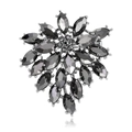 Broche de flor en metal gris con gemas grises marquesa y diseño floral retro - Broche Floral Gris Plomo (C243-A)