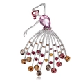 Elegant ballerina brooch featuring pink crystals and shimmering fringe tassels - B105-A Pink Amber