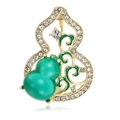 Broche de calabaza de estilo chino con resina verde y cristales en base dorada - Xz028-a