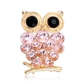 Incantevole spilla a gufo dorata con piume di cristallo rosa e occhi di pietre nere moda - Oro-Strass Rosa (C246-B)
