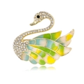 Elegant gradient enamel swan brooch with sparkling rhinestones in gold metal finish - Gradient Colorful Swan Style (XZ025-A)