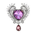 Broche de corazón con alas de cristal violeta y colgante de gota en acabado plata - Púrpura (XZ033-A)