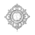 Spilla vintage stile palazzo con grande perla bianca e zirconi a taglio baguette - Stile Argentato (XZ031-B)