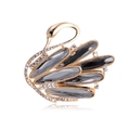 Elegante broche de cisne dorado con gemas grises y brillantes para chaquetas de mujer - Estilo de Cisne Gris Oscuro Dorado (A084-A)