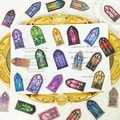 Gothic cathedral stained glass PET stickers on a vintage tray for scrapbooking - T01042569