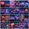 50pcs aesthetic dream purple wall collage kit with neon art prints for room decoration - Neon Aesthetic Style (T01042562) / 50 Sheets