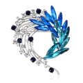 Elegante spilla a piuma in cristallo con pietre blu e finitura argento su bianco - Argento (C733-A)