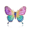 Elegante broche de mariposa dorada con pedrería púrpura y alas de esmalte degradado - Xz056-a