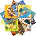 Set van 12 retro zonnebloem en kalkoen Thanksgiving plakboekpapier met herfstige herfstmotieven - Zonnebloem Thanksgiving Thema (T01042201) / Verpakking van 12 vellen