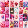 Set of 24 pink Valentine's Day decorative cards featuring hearts, roses, and romantic motifs - Romantic Heart Pattern Set (T01042221)