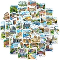 50 Hand-drawn watercolor world landmark travel stickers with iconic monuments and city names - World Travel Landmark Watercolor Style (T01042657)