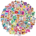 Colorful 4cm cartoon stickers featuring cute animals, food, and motivational slogans - Mixed Patterns (T01040667)