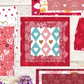 Collage van Valentijnsdag plakboekpapier met rode harten en feestelijke patronen - Valentijnsdag Hart Combinatie Stijl (T01041774)