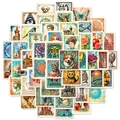 50pcs vintage postage stamp stickers with diverse artistic patterns for laptop decor - Vintage Stamp Collection (T01041200)