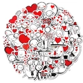 Set of 50 cute matchstick figure stickers with red hearts for phone case decoration - Cute Stick Figure Red Heart Pattern (T01042702)