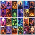 Set mit 50 Halloween-Wandkarten mit gotischen Hexen und Kürbis-Deko-Motiven - Halloween Anime-Stil Illustration (T01042072)