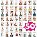 Bulk set of 50 pop art style birthday greeting cards with humorous retro illustrations - Mixed Pop Art Designs (T01042717)