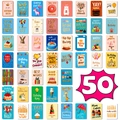 50-piece assorted English happy birthday cards featuring colorful cartoon illustrations - Cartoon Text Style (T01042719)