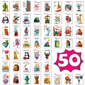 50er Pack bunte Comic-Tierkarten mit lustigen englischen Sprüchen und Botschaften - Cartoon Humorvoller Stil (T01042722) / 50 Blatt