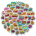 Pack de 50 pegatinas de arte pop con textos de cómic Boom y Wow para maletas y monopatines - Estilo de Onomatopeya de Cómic Americano (T01042715)