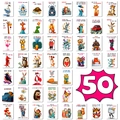 50-delige set humoristische dierenillustratiekaarten met grappige Engelse bijschriften - Humoristische Dierenillustratiestijl (T01042721)