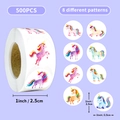 500 Einhorn-Aufkleber Rolle mit 8 Motiven für Bastelarbeiten und Briefumschläge 2,5cm - Aquarell Einhorn Serie Stil (T01042798)