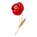 Elegant vintage red rose brooch with gold plating and sparkling crystal accents - Rose / Red Rose