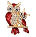 Charming red owl brooch in gold finish with sparkling crystals and enamel detail - Red Style (XZ20-022)