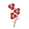 Broche fleur de prunier rouge style vintage avec cadre doré et perles pour femme - Or (XZ20-062-2)