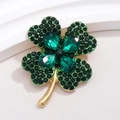 Elegant green four-leaf clover brooch featuring gold base and sparkling crystals - Gold with Green Crystal (XZ173)