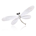 Elegant dragonfly brooch with silver-tone base and translucent white wings - White