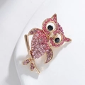 Luxurious gold owl brooch with pink and purple rhinestones on a golden branch - Pink Purple Gradient Style (XZ029)
