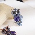 Exquisite blue rhinestone owl brooch with intricate crystal detailing - Blue Style (XZ025)