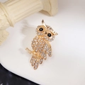Elegant golden owl brooch pin with sparkling white and black crystal rhinestones - Gold White Rhinestone Style (XZ027)