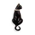 Minimalistische zwarte kattenbroche met groene edelsteenogen en strass-halsband - Zwart