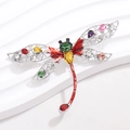 Detailansicht der Libellen-Brosche mit bunten Strasssteinen und hohlen Netzflügeln - Silber Rote Libelle (XZ203)