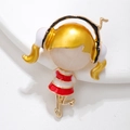 Cartoon tanzendes Mädchen Brosche mit goldenen Zöpfen und rot gestreiftem Kleid - Rot Weiß Gestreifter Rock Mädchen (XZ164)