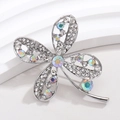 Silver four-leaf clover brooch with white rhinestones and AB crystals on white steps - Silver Hollow with White and AB Rhinestones (XZ176)