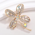 Golden clover brooch pin with sparkling white crystals and iridescent AB rhinestones - Gold Hollow with White and AB Rhinestones (XZ177)