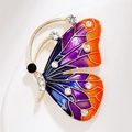 Spilla a farfalla vintage dorata con smalto viola e arancione e cristalli scintillanti - Stile Strass Smalto Sfumato Viola (XZ130)
