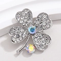 Silver four-leaf clover brooch with sparkling rhinestones and iridescent crystals - Silver Pave with White and AB Crystals (XZ185)