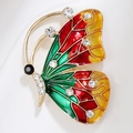 Spilla vintage a farfalla dorata con smalto multicolore, perle e strass brillanti - Stile Smalto Sfumato Rosso Verde Giallo (XZ128)